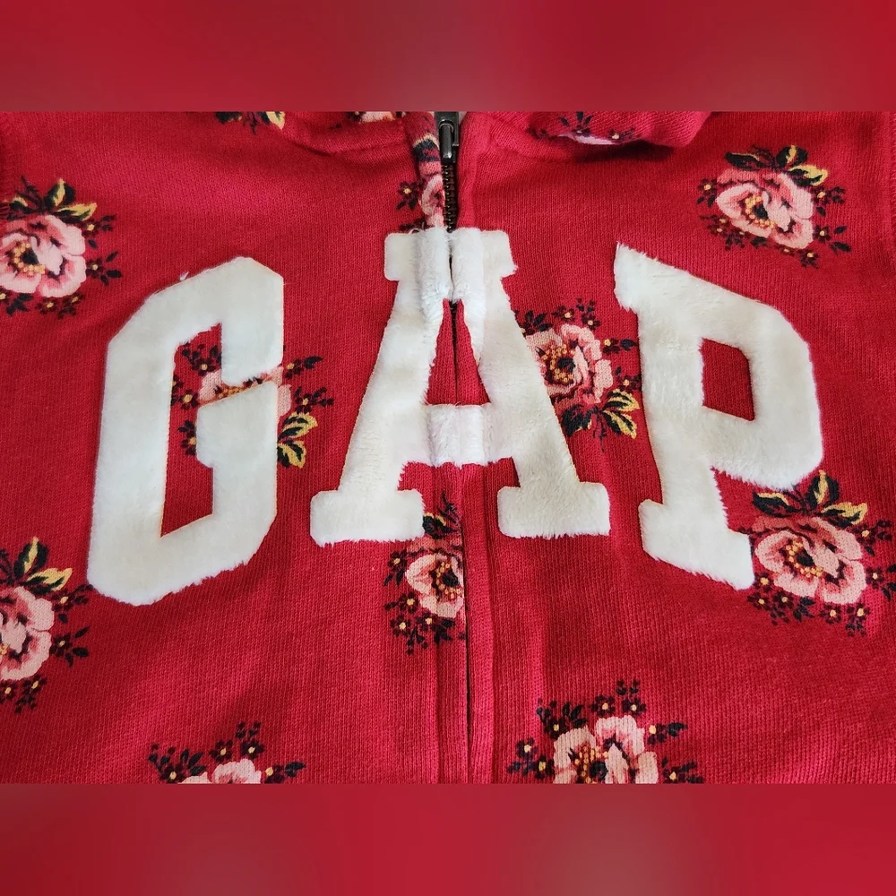GAP Kids Red Floral Fleece Lined Zip-Up Hoodie